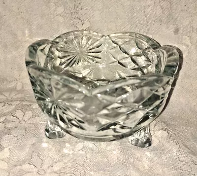 Buy Vintage Decorative Cut Glass Star Burst Curved Edge Circular 3 Footed Bowl • 7.50£