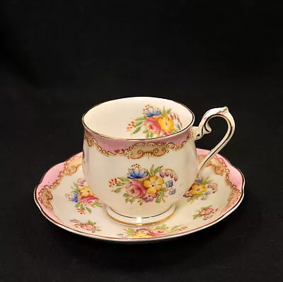 Buy Royal Albert Cup Saucer Hampton Shape HandPainted Pink Floral Scrolls Gold 1940s • 47.94£