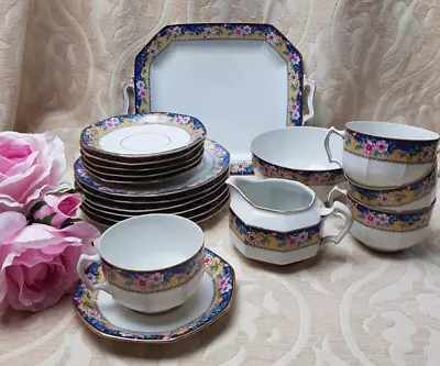 Buy Antique Vintage JOHANN HAVILAND Chinoiserie Pink Blue Gold Flowers Part Tea Set  • 20£