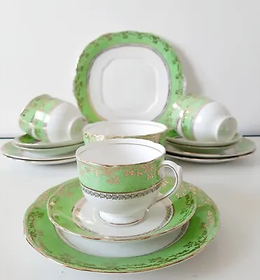 Buy Vintage Salisbury Fine Bone China 17 Piece Tea Set Green & Gold Pattern 453  • 25£