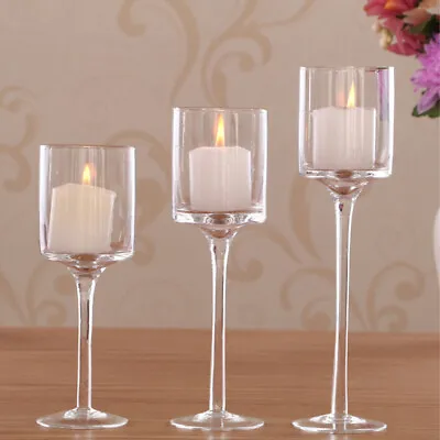 Buy Large Glass Tea Light Candle Holders Set Of 3 Tall Elegant Wedding Centrepiece • 12.94£