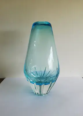 Buy Swedish Sea Glasbruk Sky Blue Facet Cut Glass Cone Shaped Vase. Signed/Numbered. • 95£
