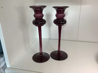 Buy Elegant. Pair. Tall. Contemporary. Purple Flash Glass. Candle Holders - 25cm • 10£