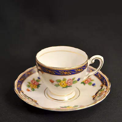 Buy Plant Tuscan Cup & Saucer #C8068 Multi-Color Floral W/Gold Cobalt Band 1947-1960 • 37.45£