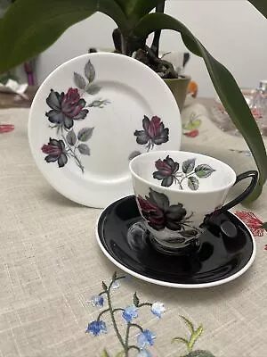 Buy Royal Albert China Masquerade Pattern 1 X Trio Cup Saucer Plate Black Red Rose • 5.99£