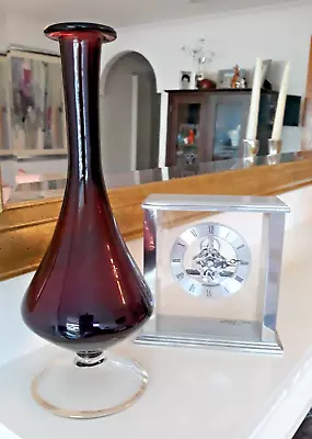 Buy Vintage Mid Century Tall Amethyst Plum Art Glass Funnel Vase • 9.95£