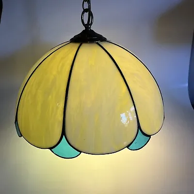 Buy Vintage Antique 8-Panel Curved Slag Stained Glass Hanging Dome Ceiling Light • 52.49£