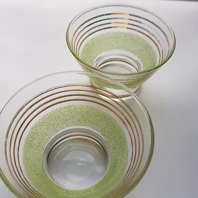Buy Mid Century Retro Sherry Cocktail Glasses Pair Lime Green Gold Bands England VTG • 23.50£
