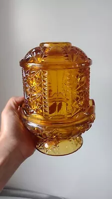 Buy Vintage Amber Indiana Glass, Stars & Bars Fairy Light Candle Holder Lamp 6 1/2   • 28.81£