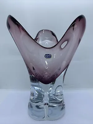 Buy Vintage Bohemia Amethyst Glass Vase Made Czech Republic Sculptured Art Glass • 20£