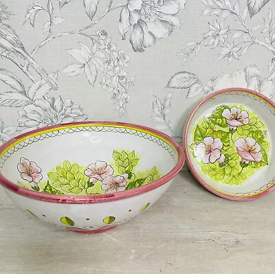 Buy Spanish Handpainted Fruit Bowl Plate Green Pink  Flower Plate Side Dish • 20.01£