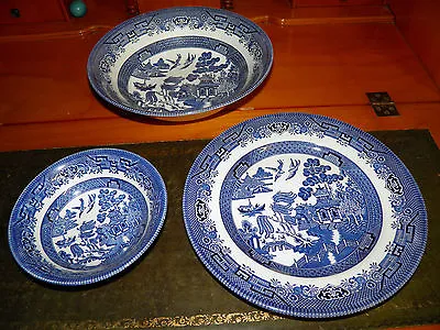 Buy Churchill China Blue And White - WILLOW PATTERN Set Of 3 Personal Dinner Set • 19.25£