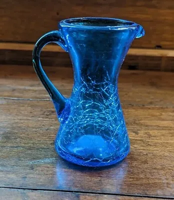 Buy Blue Crackle Glass Pitcher Creamer Vase 4  Tall  • 11.37£