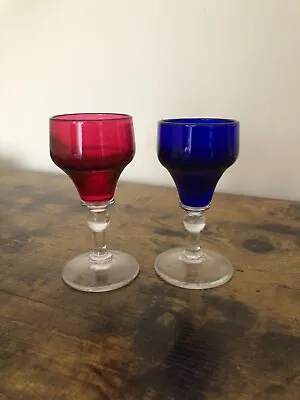 Buy Ruby Red & Cobalt Blue Crystal Shot Glasses Handmade Mid Century  Glasses • 16.99£