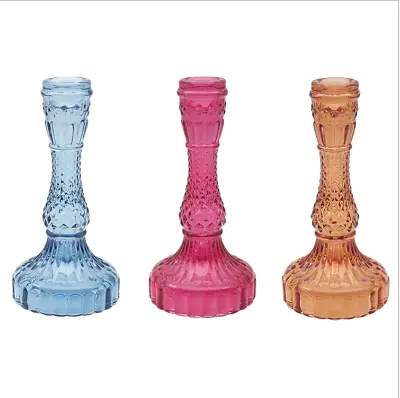 Buy Coloured Glass Retro Taper Candle Holder - Three Colours • 9.50£