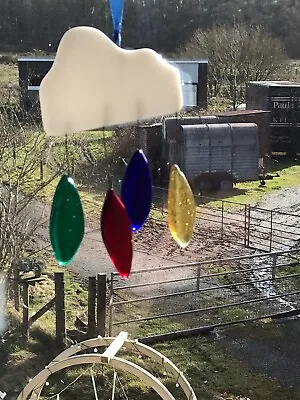Buy Fused Glass Cloud And Colourful Raindrops Suncatcher • 12£
