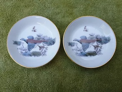 Buy 🌴 Pair Of Royal Worcester Bone China Flying Pheasant Bird Coaster Pin Dishes • 6£