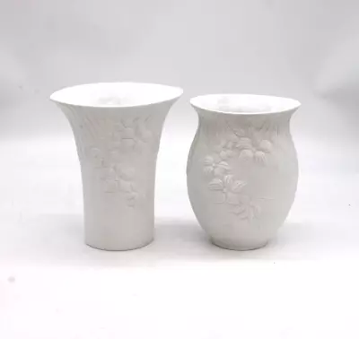 Buy KAISER VASES Vintage White Bisque Porcelain  Raised Flowers Set Of 2,  20cm • 4.99£