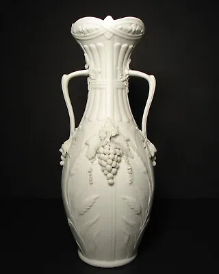 Buy Antique Parian Ware Bisque Handled Amphora Vase Embossed Grapes Vines Leaves 11  • 128.03£