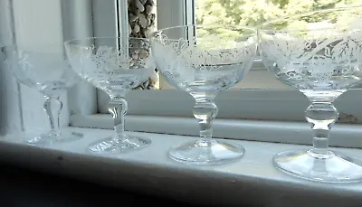Buy Vintage PAIR Champagne Coupe Glasses FRUITING VINES 4  115ml Crystal Fine Stuart • 33.99£