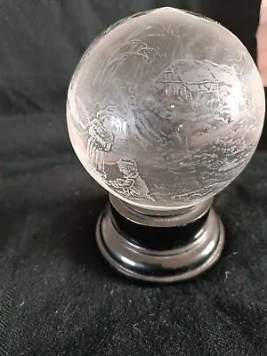 Buy Bohemian Etched Crystal Glass Ball Country Scene On Stand • 20£
