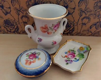 Buy Three Complimentary Dresden Pieces. - Dish, Vase, Trinket Pot • 9.99£
