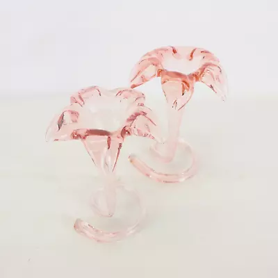 Buy Vintage 2 X Art Deco Style Pink Petal Flower Bud Glass Vases -17 Cm - EHB • 9.99£