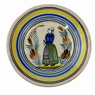 Buy 19thc Antique Henriot Quimper Folk Art Plate Traditional Breton Lady 9” • 66.34£