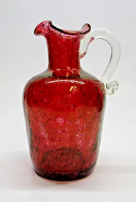 Buy VTG Kanawha Collectible Red Crackle Glass With Clear Handle Mini Pitcher Cruet • 13.51£