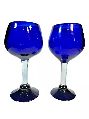 Buy 2 Hand Made Blown Glass Stemware In Cobalt Blue. (~ 6 Oz.)  2 Sets Available • 19.21£