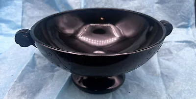 Buy Art Deco Style Black Amethyst Scrolled Footed Bowl Depression Glass LE Smith • 23.98£
