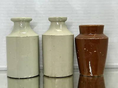 Buy (EF) Lot Of 3 Antique Stoneware Pottery Crock Jars Bottles Over 100 Yrs Old • 21.80£