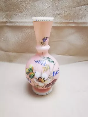 Buy Possibly Victorian Hand Painted Opaque Pink Glass Small Vase, Traces Of Uranium  • 12.99£