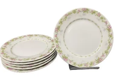 Buy William Guerin Limoges Cake Plate Bread Dish Pink Green Floral 7.5  Lot Of 6 • 62.34£