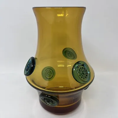 Buy Vintage Czech Prachen Amber & Blue Art Glass Vase Designed By J. Hospodk 1970s • 99.99£