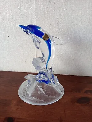 Buy Vintage Crystal D'Arques France Lead Crystal Blue Glass Dolphin Figurine • 15£