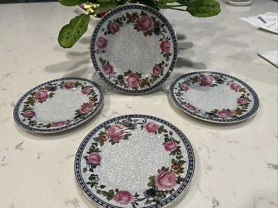 Buy 4 Furnivals 6 1/8” Pink Roses & Blue Chintz Dessert Plate England 1522b • 25.93£