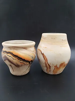 Buy Nemadji Pottery USA Vases Swirled Color Brown Orange Lot Of 2 • 24.92£