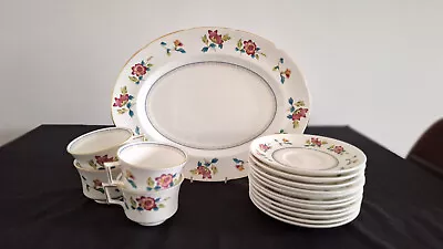 Buy Wedgwood Bone China Oval Serving Platter & 4 Cups & 11 Saucers Chinese Flowers • 19.75£