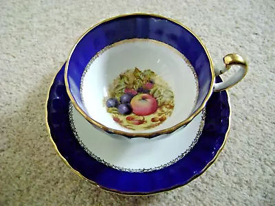 Buy Aynsley England Bone China Porcelain Orchard Fruit Tea Cup And Saucer,blue • 35£