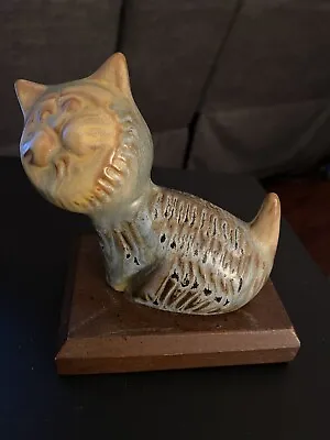 Buy Vintage Blue Mountain Pottery Cat On Wood Stand Very Rare • 108.67£