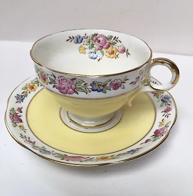 Buy Adderley Lawley Tea Cup & Saucer Yellow Gold Trim Floral  Roses Vintage 1950-62 • 14.27£