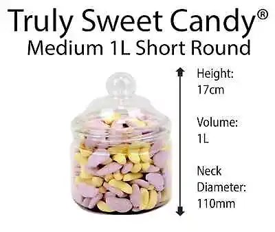 Buy Plastic Sweet Jars 1L Short Round Favour Wedding Party Candy Cart Party Storage • 11.99£