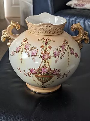Buy Vintage Crown Devon ETNA Devonware Peach Blush Floral Rose Urn Vase • 12£