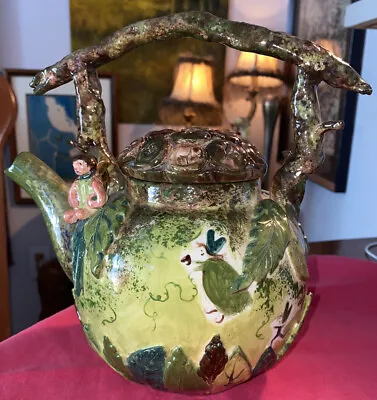 Buy Karen Silton California Studio Art Pottery Whimsical Teapot Eucalyptus & Fairies • 188.50£