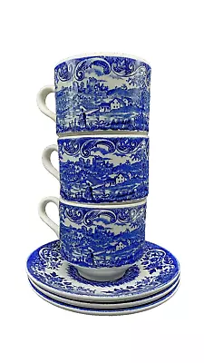 Buy Ironstone Staffordshire Historical Blue Cup And Saucer Set Of 3 Ironware • 24£