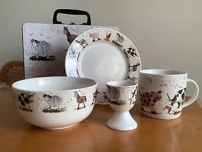 Buy QUEENS Alex Clark Children’s Breakfast Set FARMYARD Plate Bowl Mug Egg Cup Case • 25£