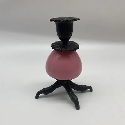 Buy Antique Victorian Cast Iron Bird Claw Pink Glass Candle Holder • 80.76£