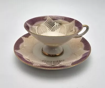 Buy Schumann Arzberg Germany Bavaria Purple & Golden Crown Tea Cup And Saucer Vtg • 17.29£