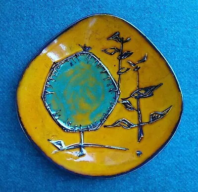 Buy Vibrant Orange Japanese Style Ornamental Ceramic Art Dish Tree Branches Bird • 14£